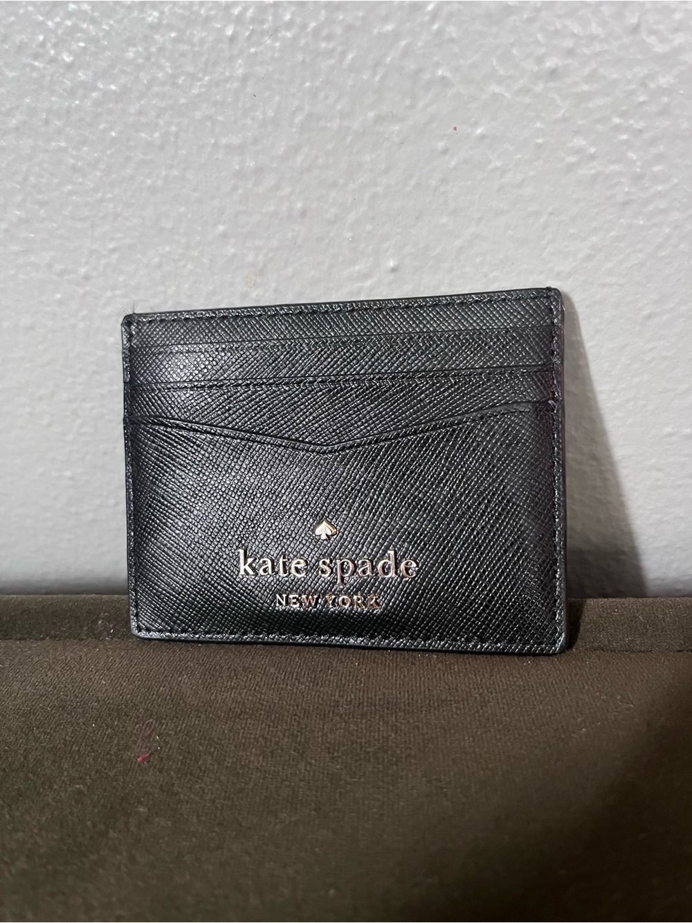 kate spade Black Slim Leather Card Holder with Gold Logo